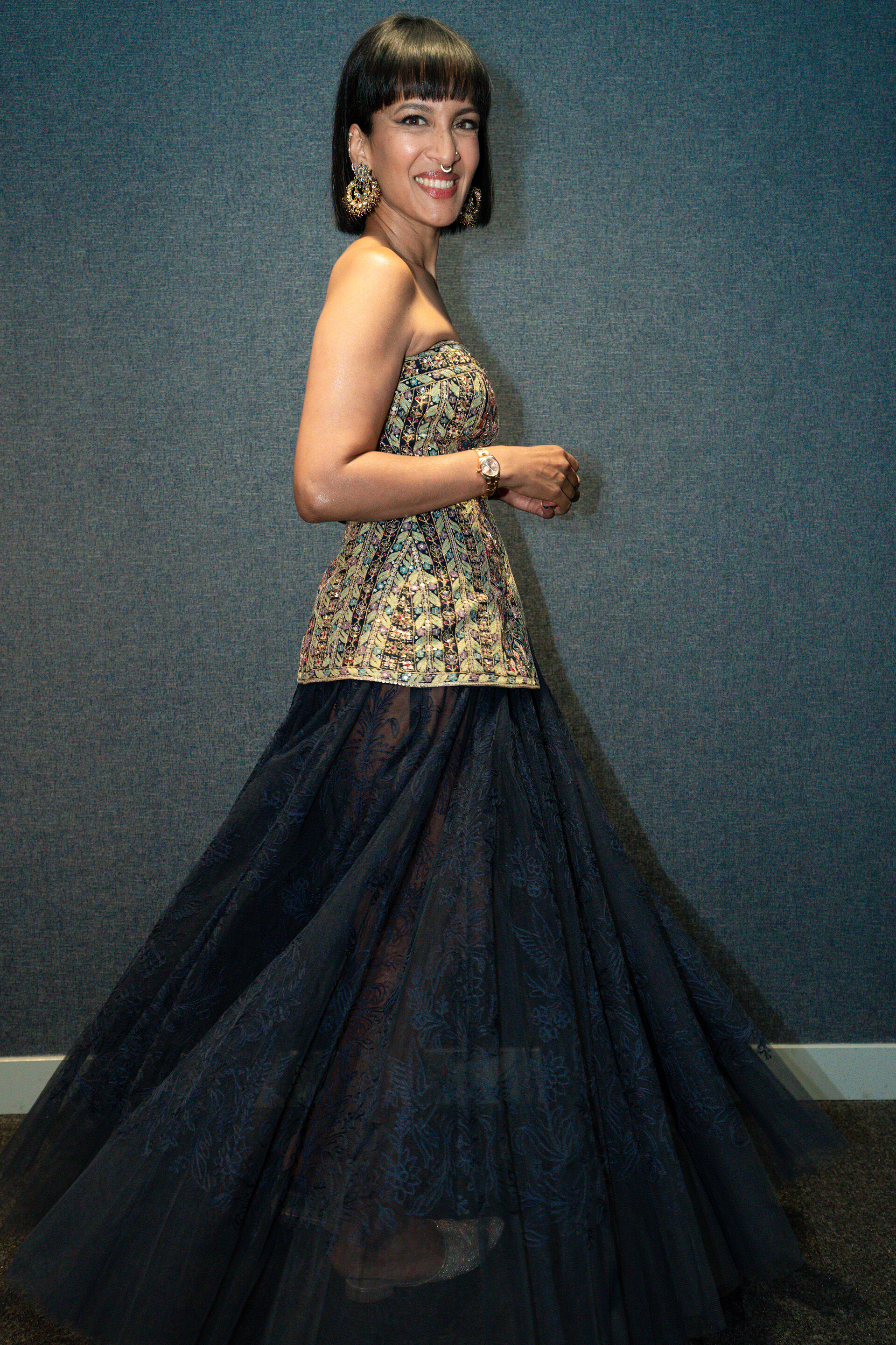 Nameera Silk Skirt Set - Black, , image 5